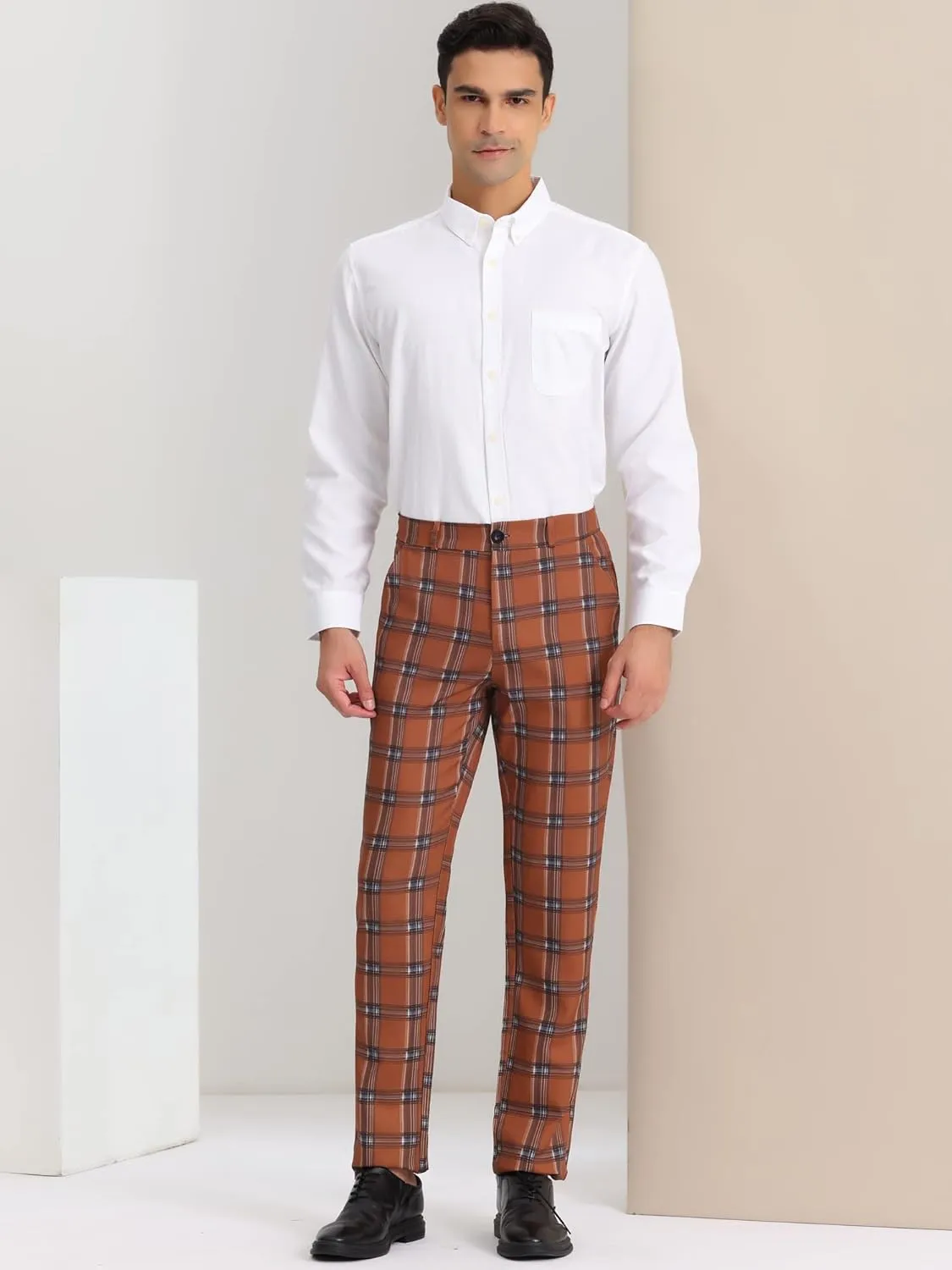 Lars Amadeus Men's Plaid Dress Pants Regular Fit Formal Business Checked Trousers