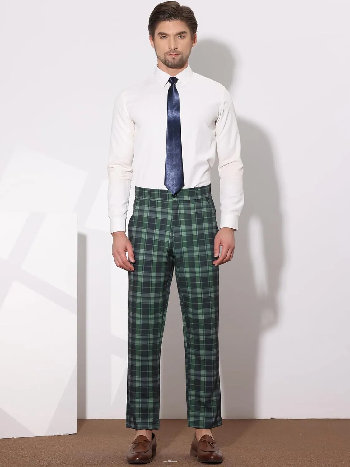 Lars Amadeus Men's Plaid Dress Pants Regular Fit Formal Business Checked Trousers
