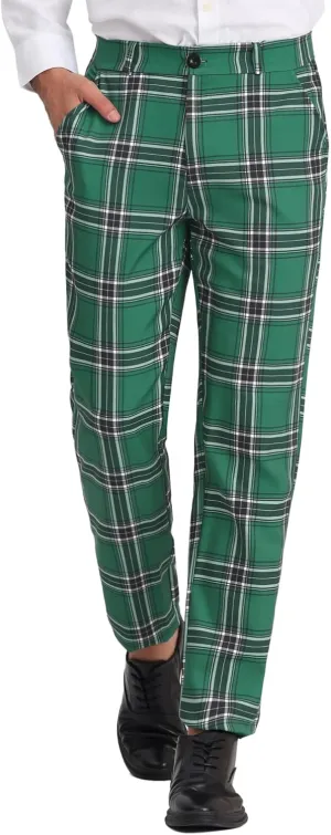 Lars Amadeus Men's Plaid Dress Pants Regular Fit Formal Business Checked Trousers