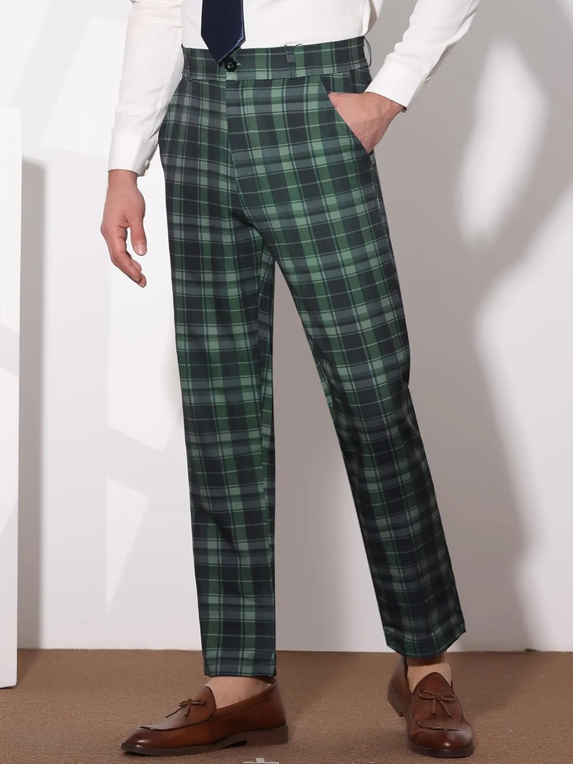 Lars Amadeus Men's Plaid Dress Pants Regular Fit Formal Business Checked Trousers