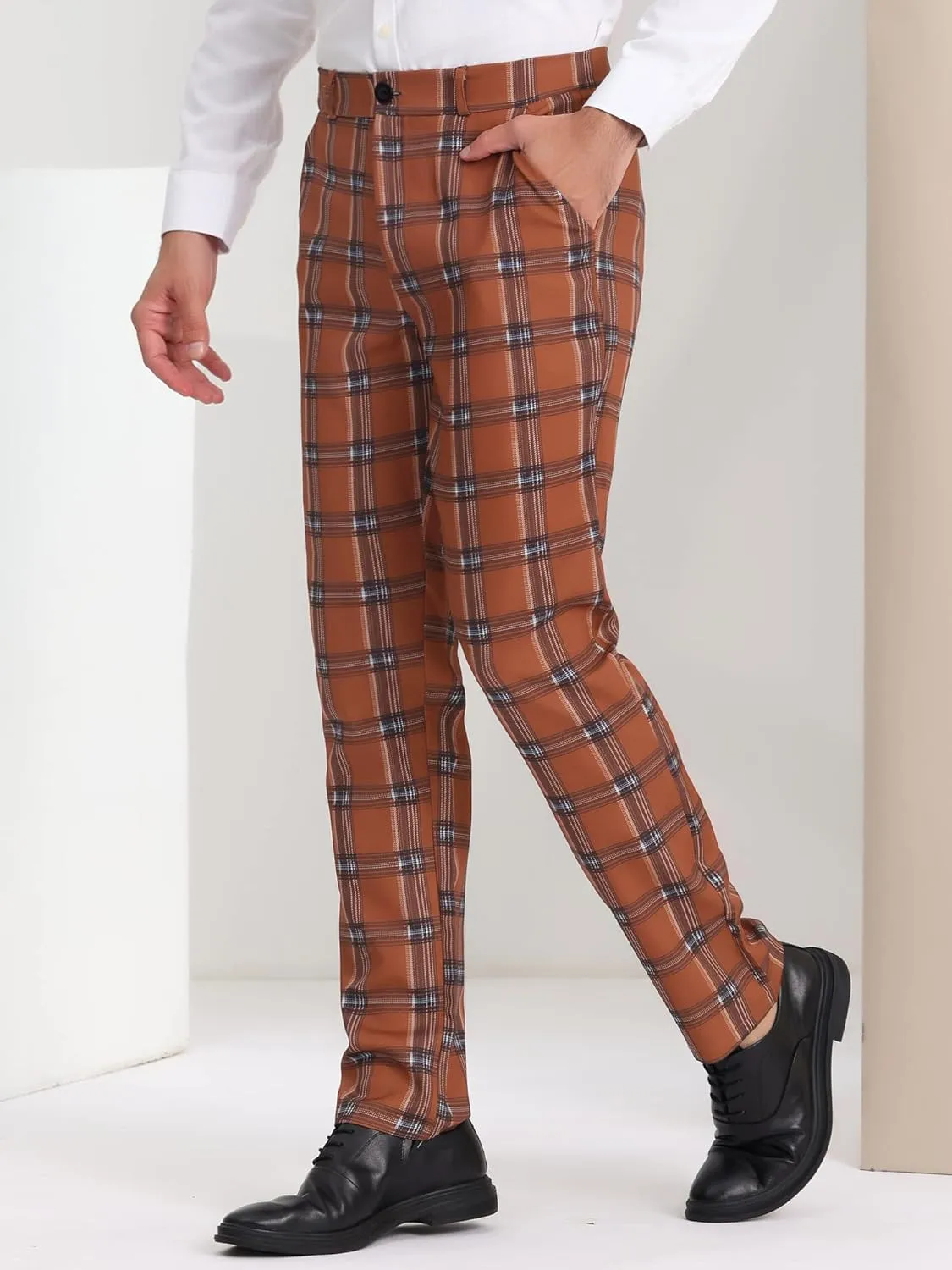 Lars Amadeus Men's Plaid Dress Pants Regular Fit Formal Business Checked Trousers