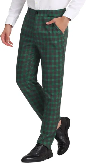 Lars Amadeus Men's Plaid Dress Pants Regular Fit Formal Business Checked Trousers