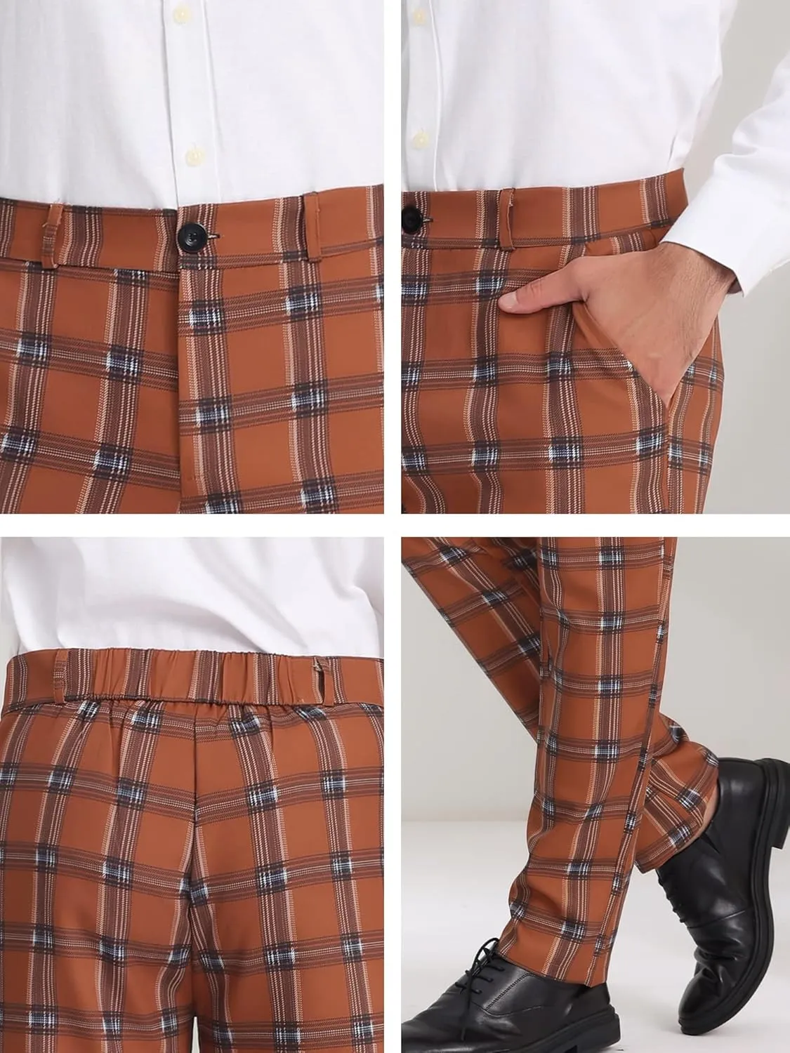 Lars Amadeus Men's Plaid Dress Pants Regular Fit Formal Business Checked Trousers