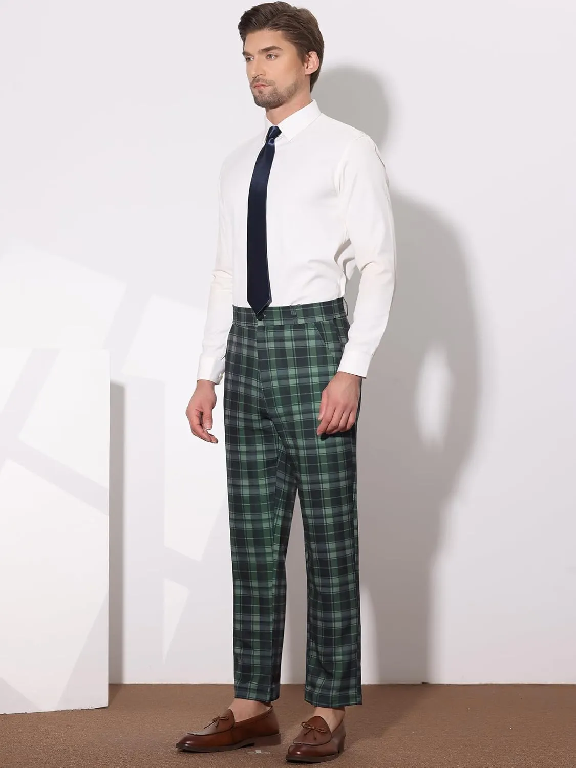 Lars Amadeus Men's Plaid Dress Pants Regular Fit Formal Business Checked Trousers