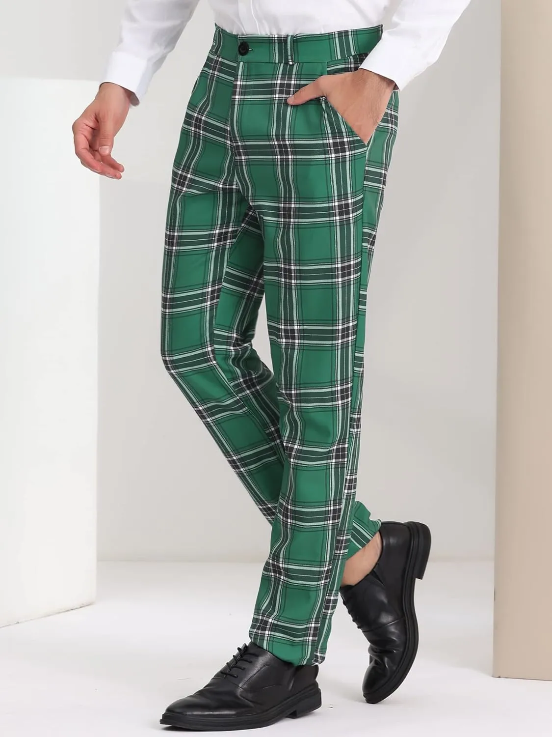 Lars Amadeus Men's Plaid Dress Pants Regular Fit Formal Business Checked Trousers