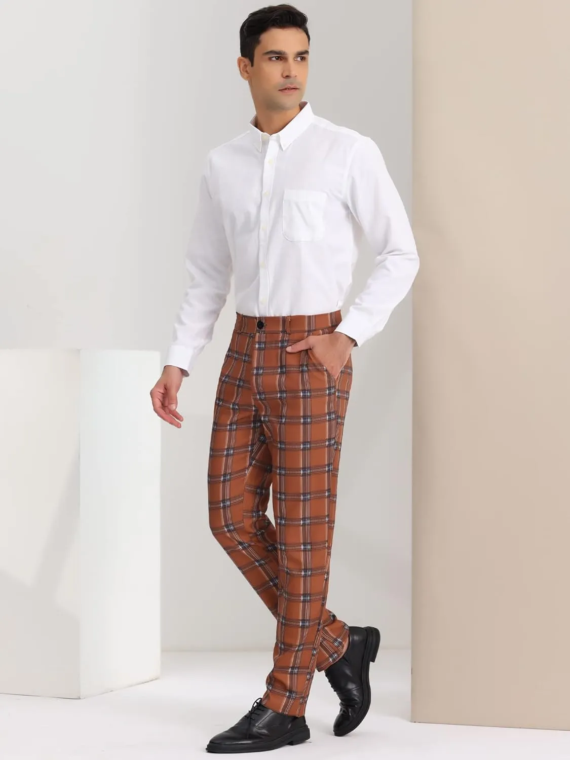Lars Amadeus Men's Plaid Dress Pants Regular Fit Formal Business Checked Trousers