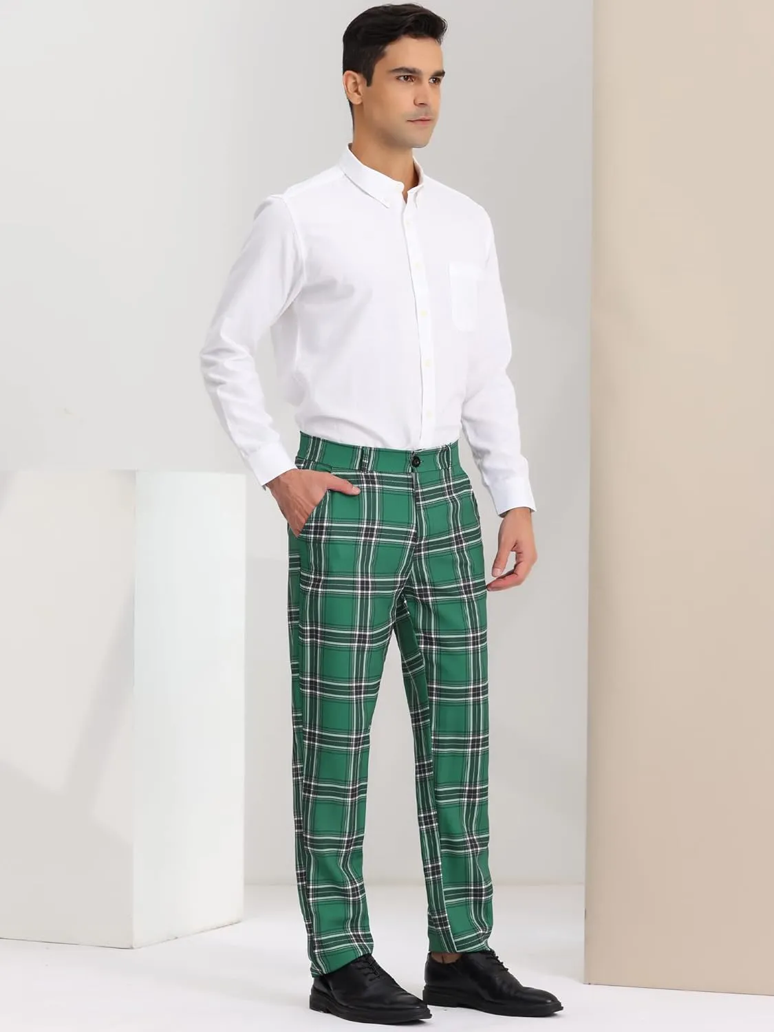 Lars Amadeus Men's Plaid Dress Pants Regular Fit Formal Business Checked Trousers