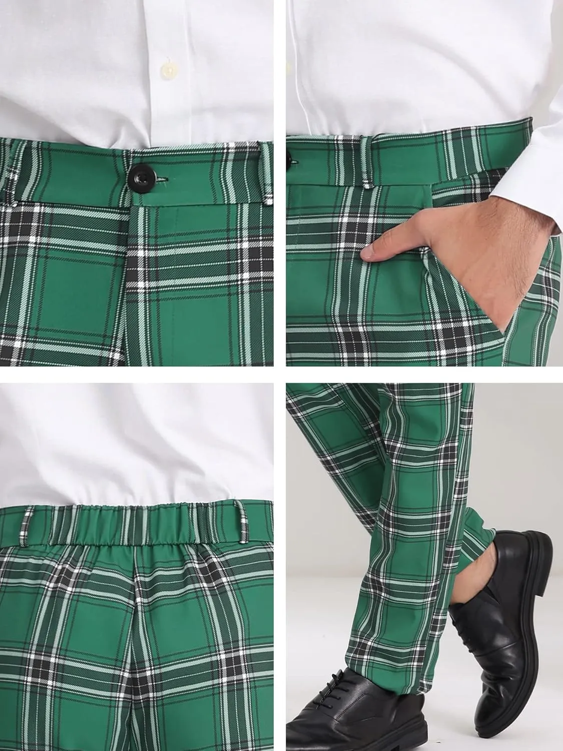 Lars Amadeus Men's Plaid Dress Pants Regular Fit Formal Business Checked Trousers