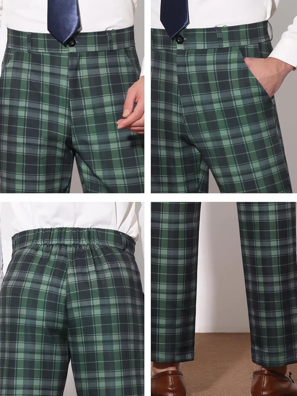 Lars Amadeus Men's Plaid Dress Pants Regular Fit Formal Business Checked Trousers