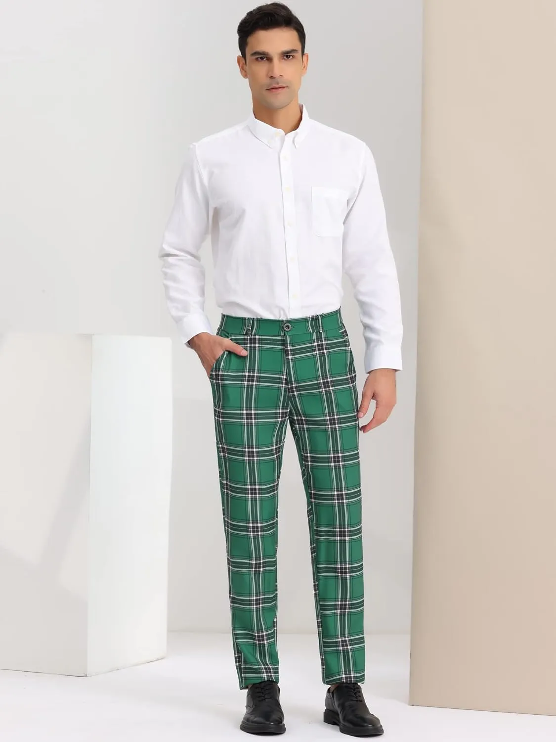 Lars Amadeus Men's Plaid Dress Pants Regular Fit Formal Business Checked Trousers