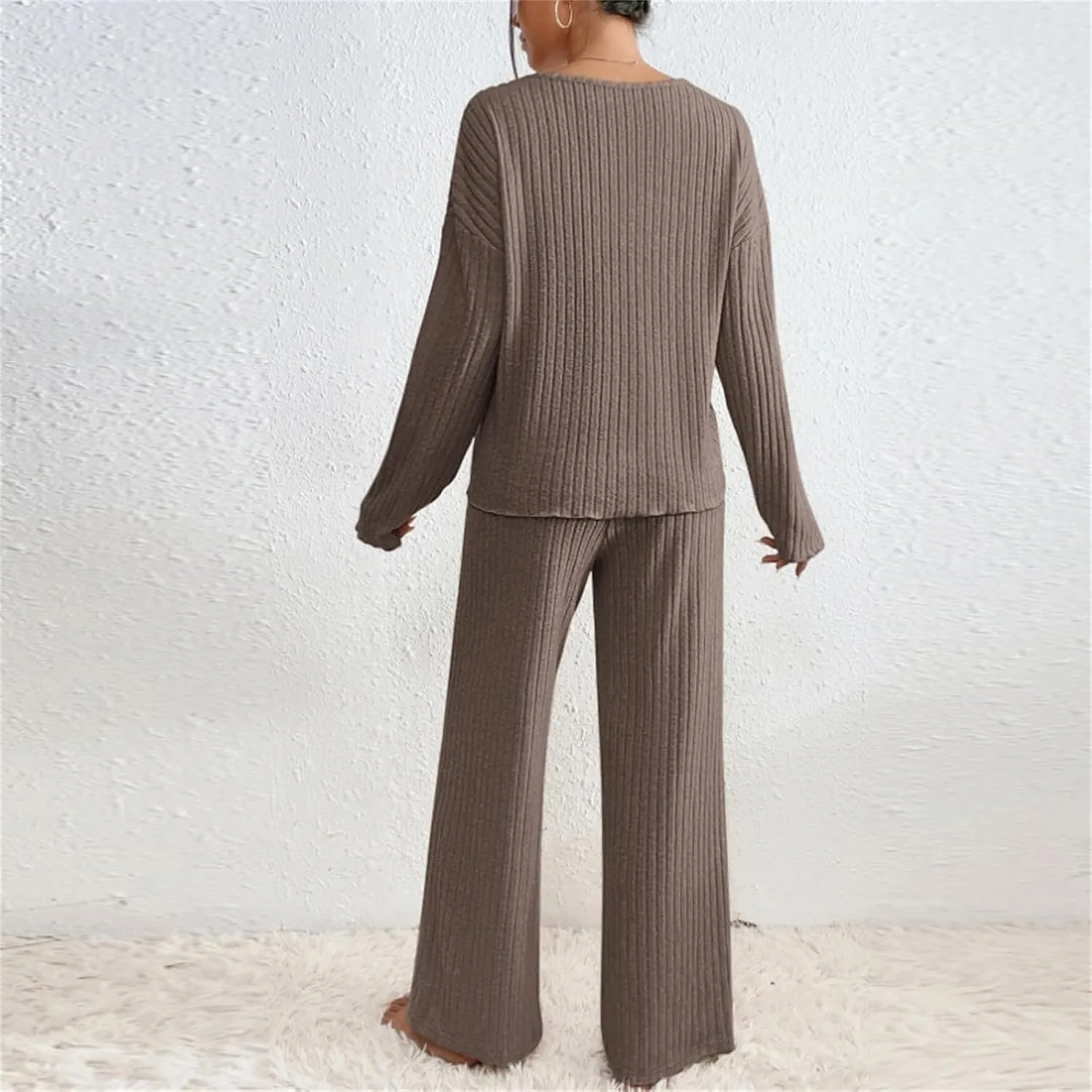 Lastesso Womens Soft Loungewear Set Casual Size V Neck Sweatshirt Comfy Yoga Pajama Sets Wid Leg Pants Cozy 2 Piece Set