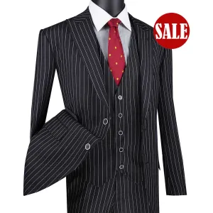 Luxurious Men's 3-Piece Gangster Stripe Suit - Black