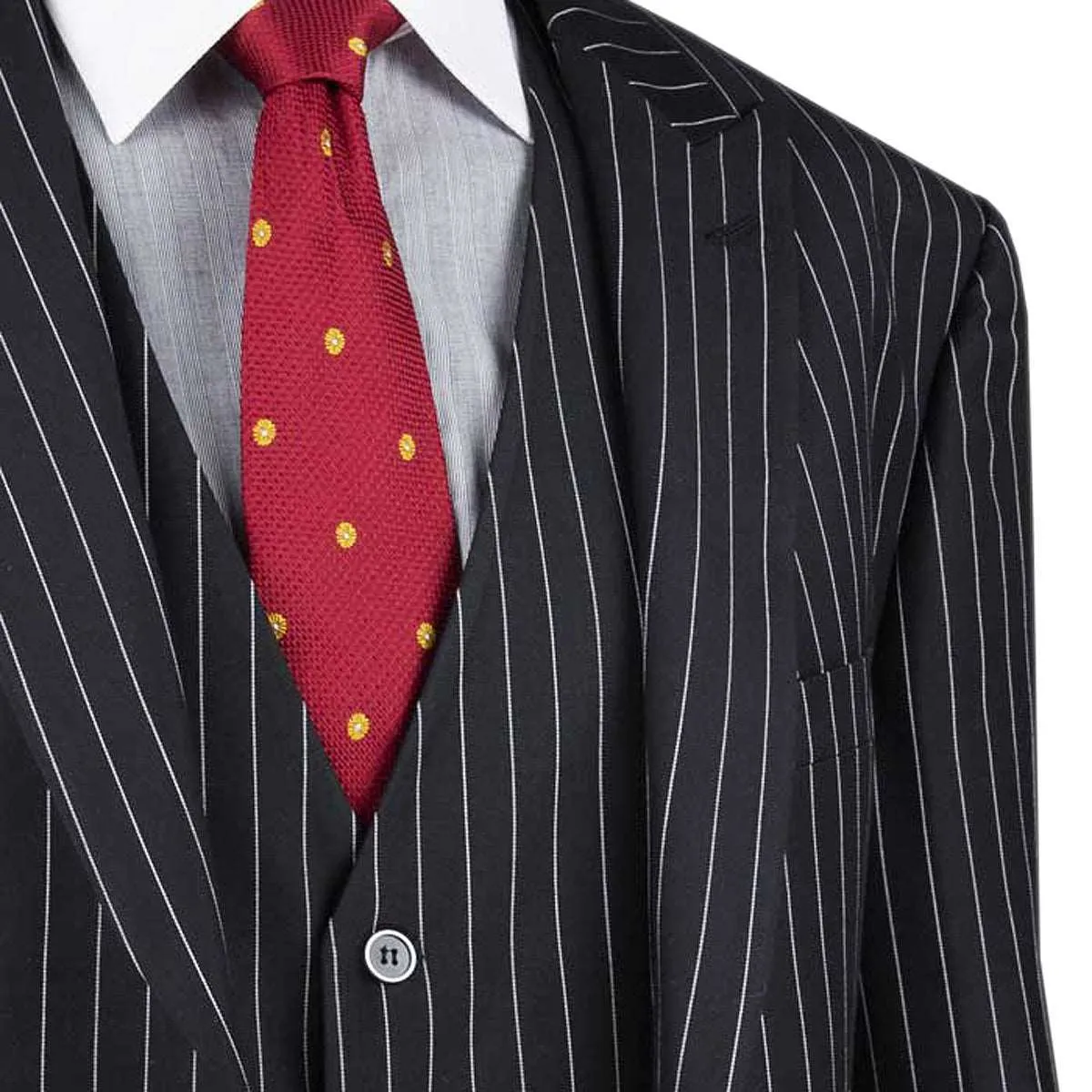 Luxurious Men's 3-Piece Gangster Stripe Suit - Black