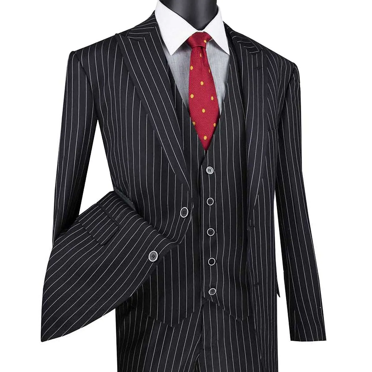 Luxurious Men's 3-Piece Gangster Stripe Suit - Black
