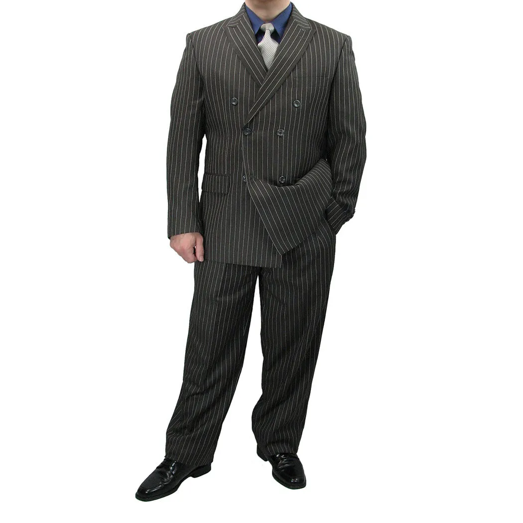 Luxurious Men's Gangster Stripe Suit Charcoal Gray