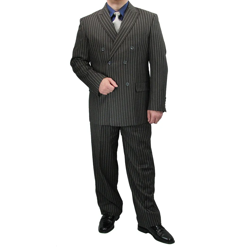 Luxurious Men's Gangster Stripe Suit Charcoal Gray