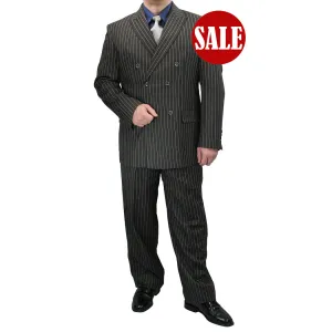Luxurious Men's Gangster Stripe Suit Charcoal Gray