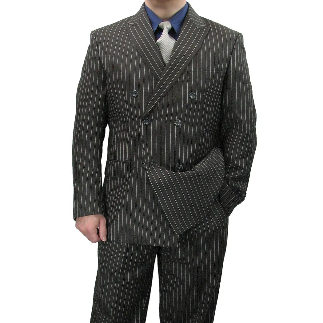 Luxurious Men's Gangster Stripe Suit Charcoal Gray