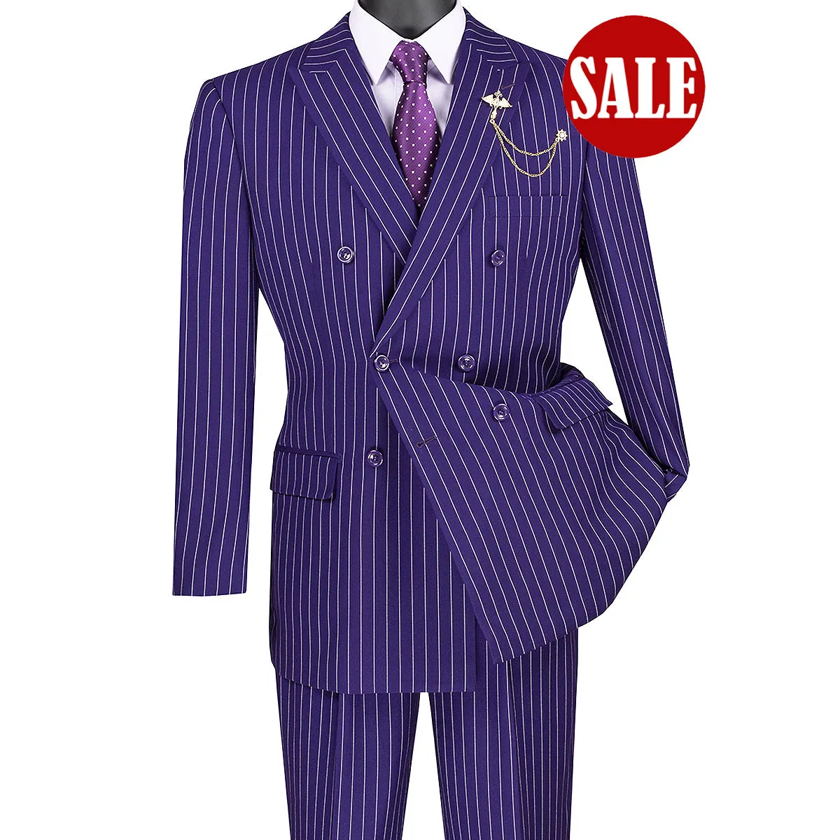 Luxurious Men's Gangster Stripe Suit Purple