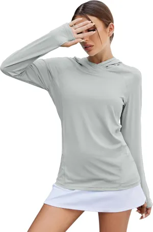 LUYAA Women's UPF 50  Sun Protection Hoodie Breathable Stretch Hiking Shirts Long Sleeve for Running Outdoor Workout