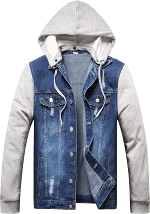 LZLER Hoodie Jean Jacket for Men,Casual Slim Fit Men's Denim Jacket with Hood