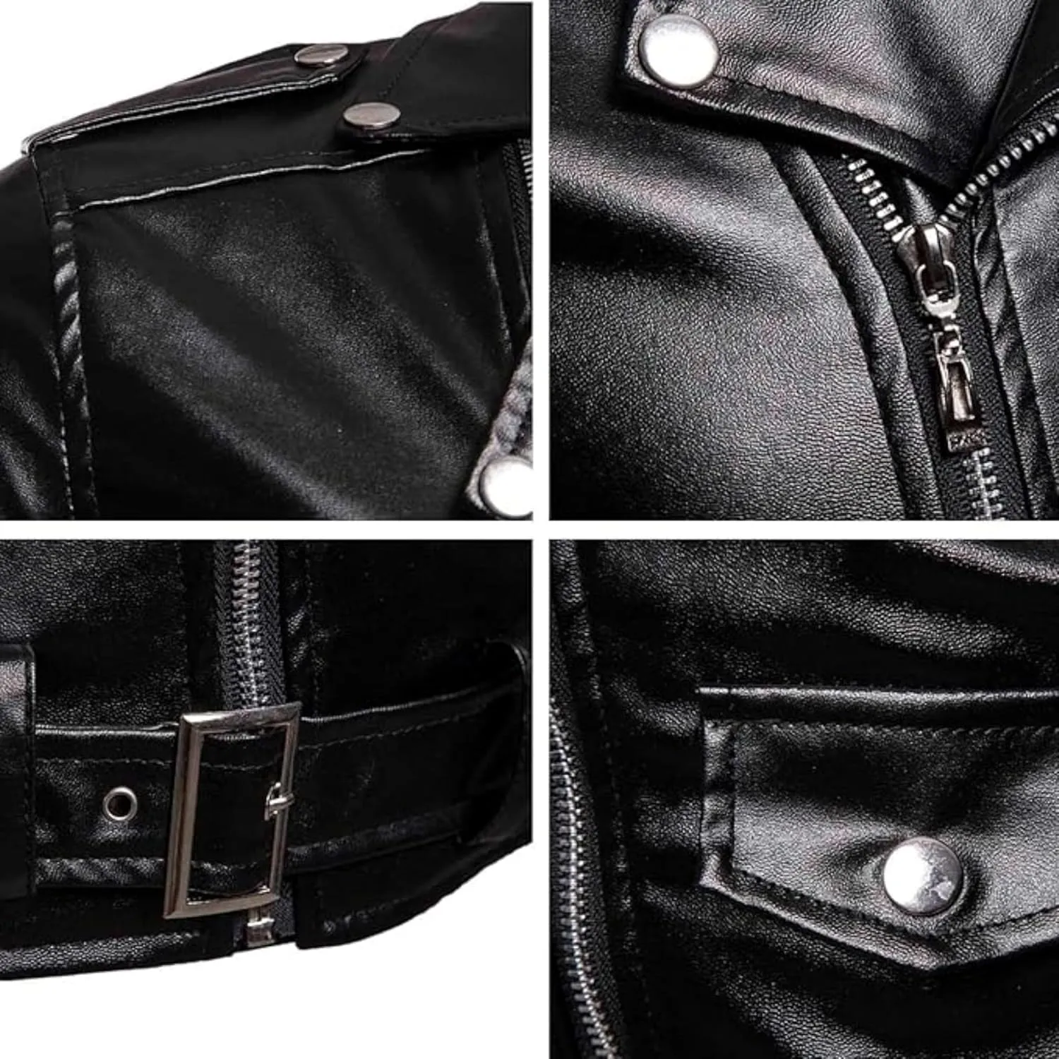 Maiyifu-GJ Men Faux Leather Motorcycle Jacket Asymmetric Zipper Slim Outwear Overcoat Retro Notched Lapel Pu Biker Coat (BlackA1,Large)