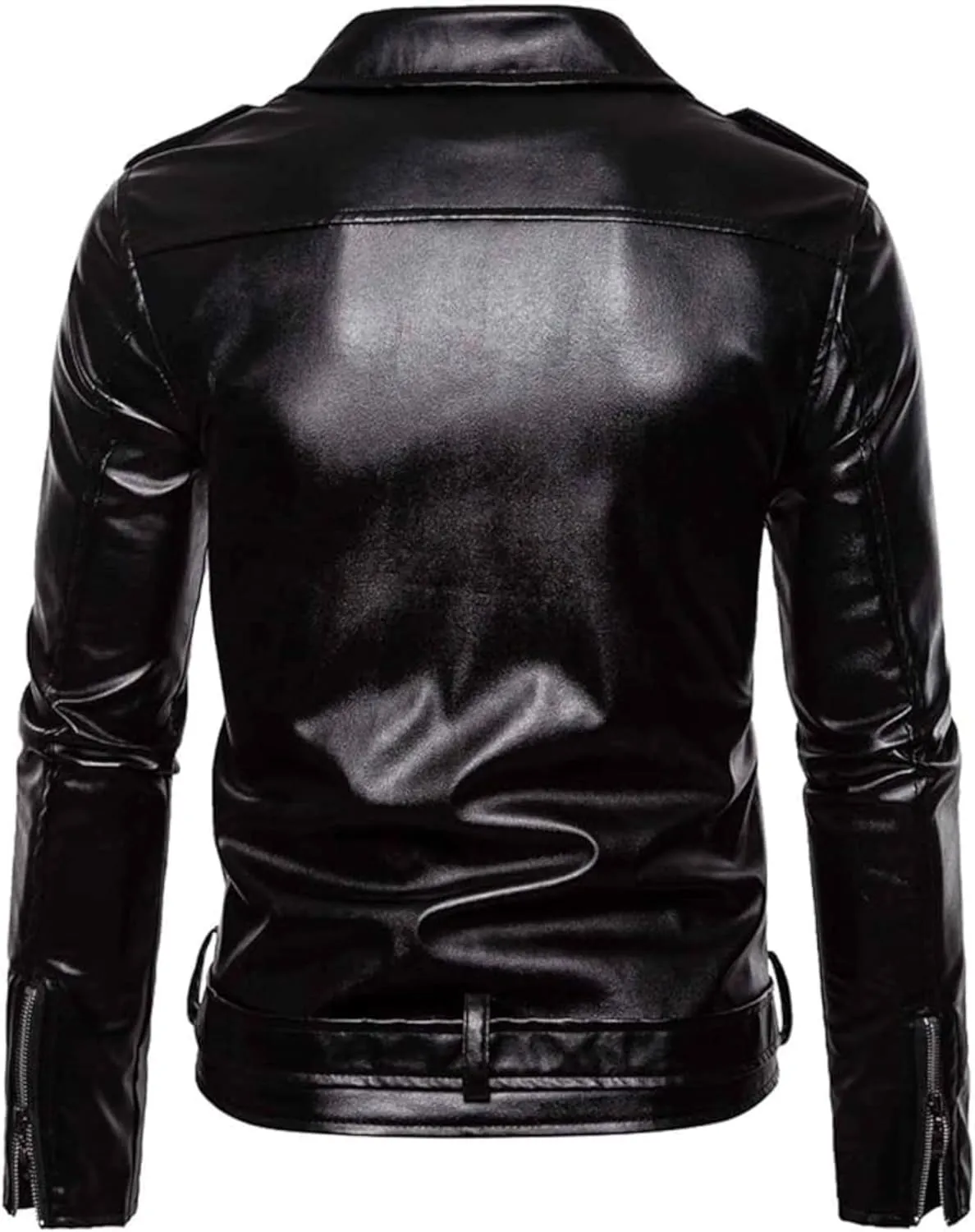 Maiyifu-GJ Men Faux Leather Motorcycle Jacket Asymmetric Zipper Slim Outwear Overcoat Retro Notched Lapel Pu Biker Coat (BlackA1,Large)