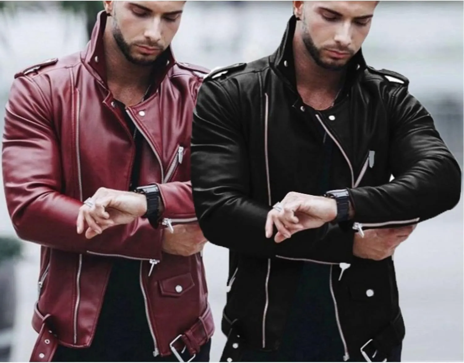 Maiyifu-GJ Men Faux Leather Motorcycle Jacket Asymmetric Zipper Slim Outwear Overcoat Retro Notched Lapel Pu Biker Coat (BlackA1,Large)