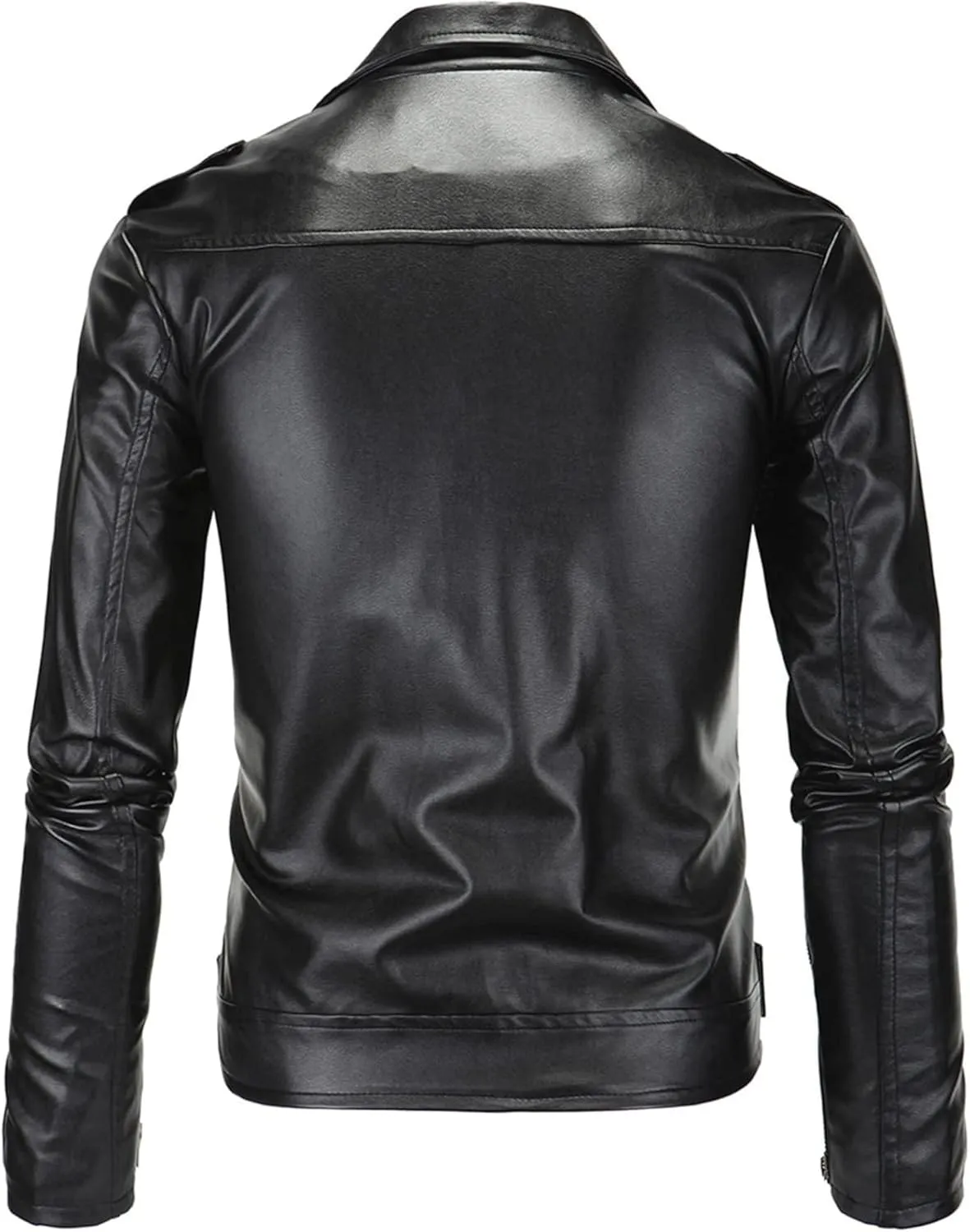 Maiyifu-GJ Men Faux Leather Motorcycle Jacket Asymmetric Zipper Slim Outwear Overcoat Retro Notched Lapel Pu Biker Coat (Black,Large)