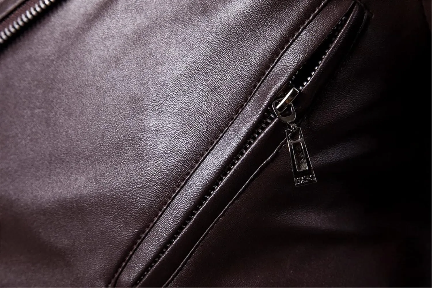 Maiyifu-GJ Men Faux Leather Motorcycle Jacket Retro Notched Lapel Pu Biker Coat Asymmetric Zipper Slim Outwear Overcoat (Brown,Large)