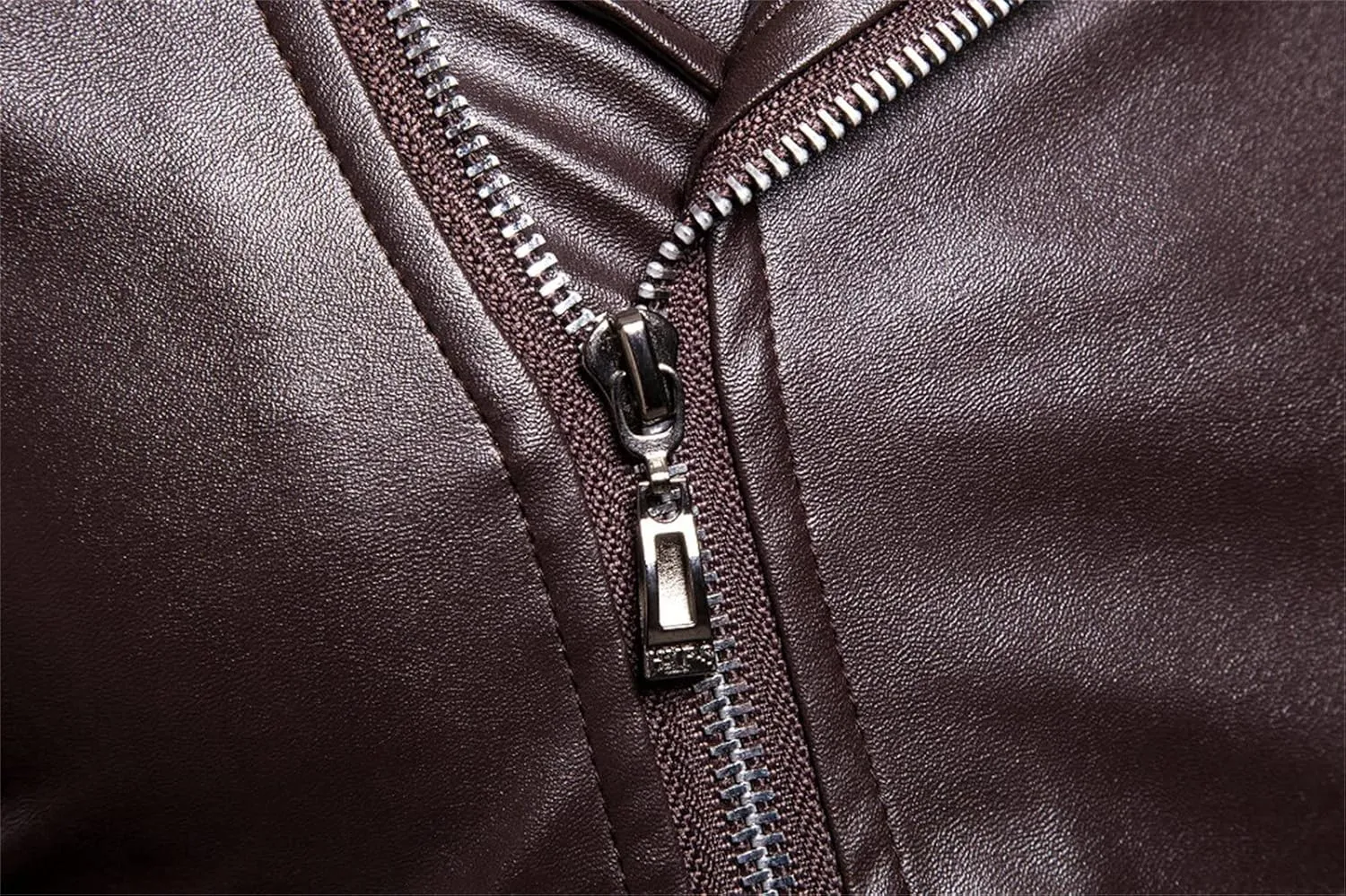 Maiyifu-GJ Men Faux Leather Motorcycle Jacket Retro Notched Lapel Pu Biker Coat Asymmetric Zipper Slim Outwear Overcoat (Brown,Large)
