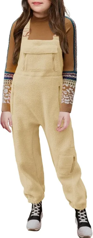 Meikulo Girls Fleece Overalls Kids Warm Winter Loose Casual Jumpsuits with Pockets 5-14 Years