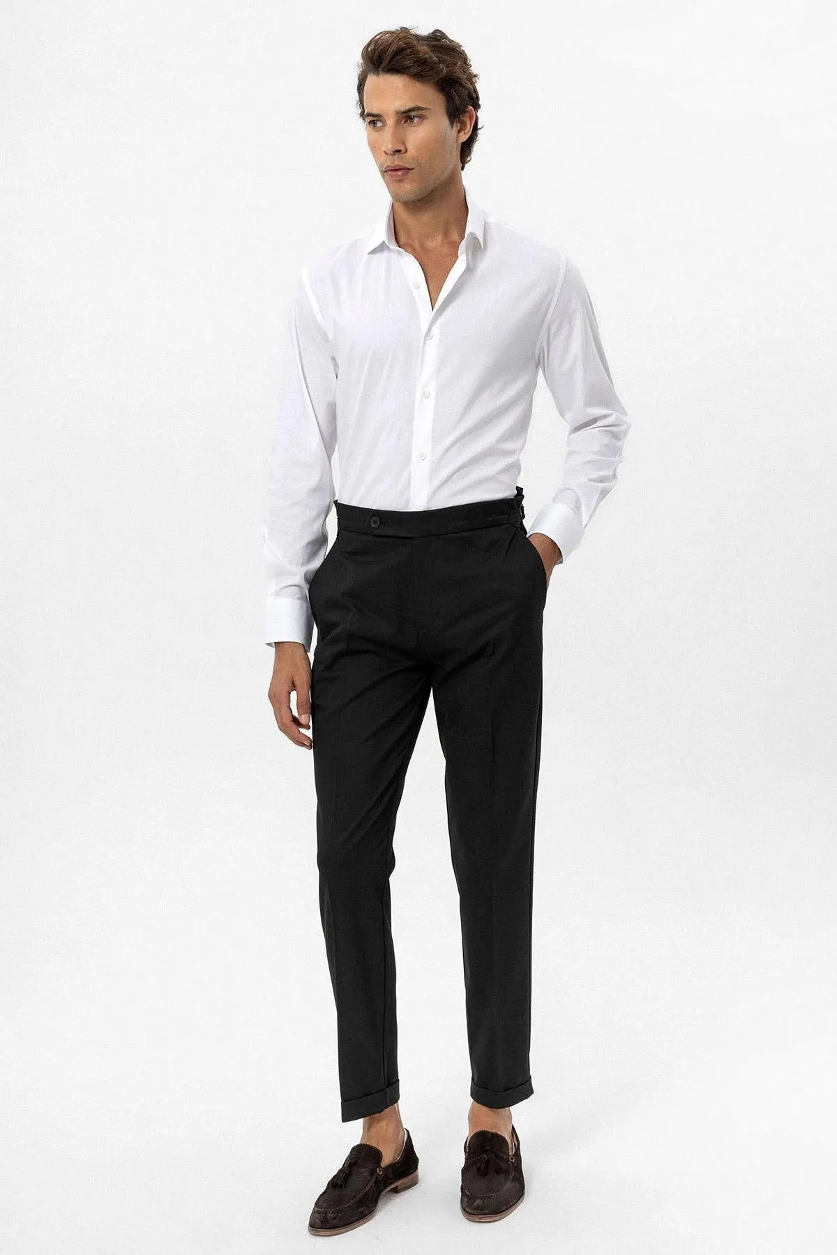 Men's Black High-Waist Regular Fit Pants - Wessi