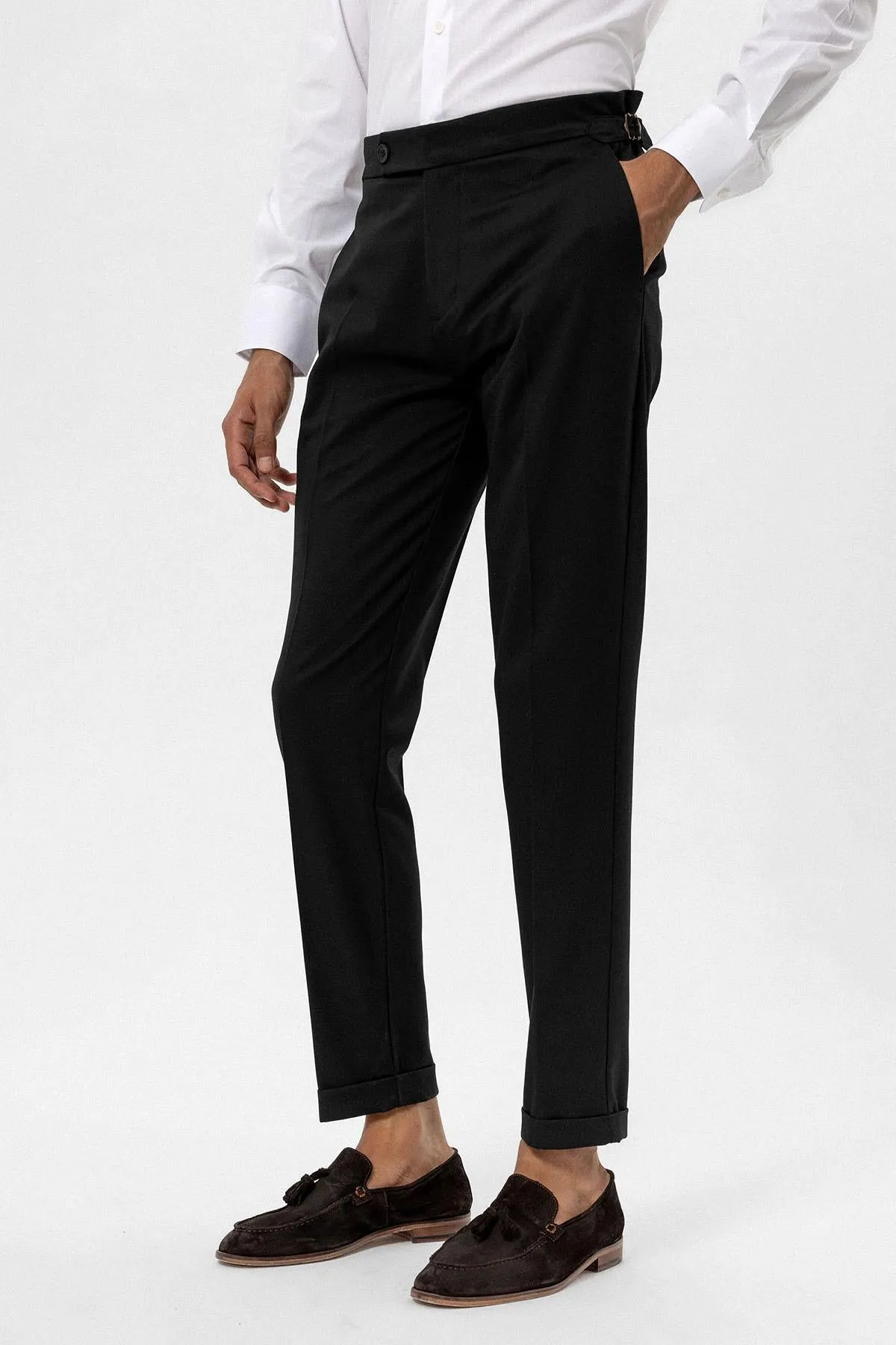 Men's Black High-Waist Regular Fit Pants - Wessi