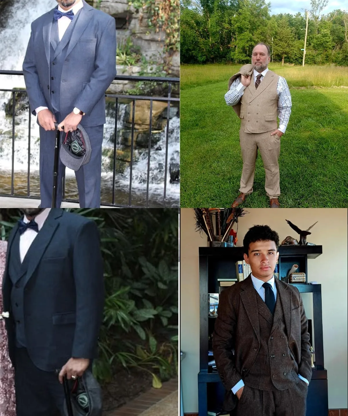 Mens Formal Tweed Wool 3 Piece Wedding Slim Fit Suit Prom Tuxedos Groomsmen
