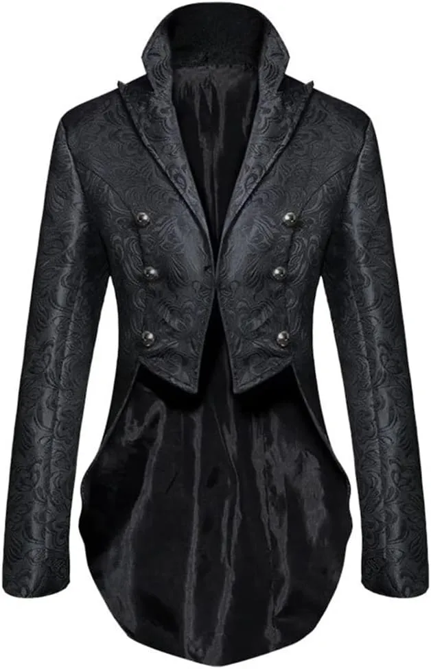 Men's Gothic Jacquard Tuxedo Blazer Medieval Victorian Double Breasted Tailcoat Formal Wear Dinner Jacket