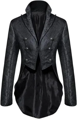 Men's Gothic Jacquard Tuxedo Blazer Medieval Victorian Double Breasted Tailcoat Formal Wear Dinner Jacket