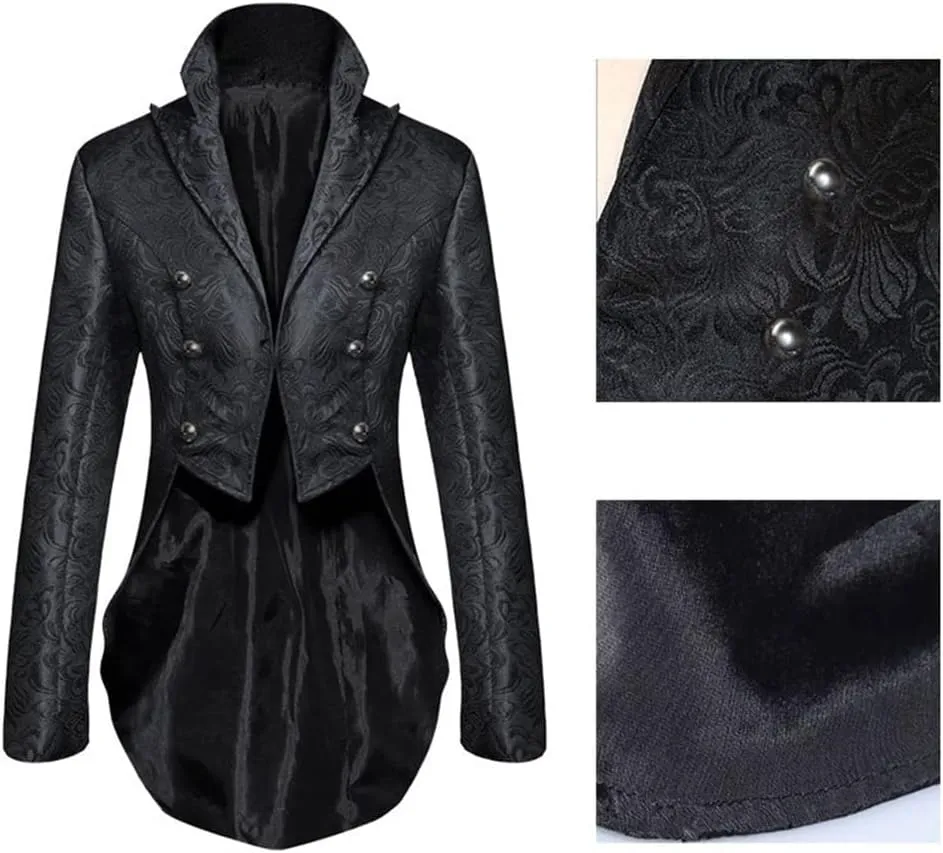 Men's Gothic Jacquard Tuxedo Blazer Medieval Victorian Double Breasted Tailcoat Formal Wear Dinner Jacket