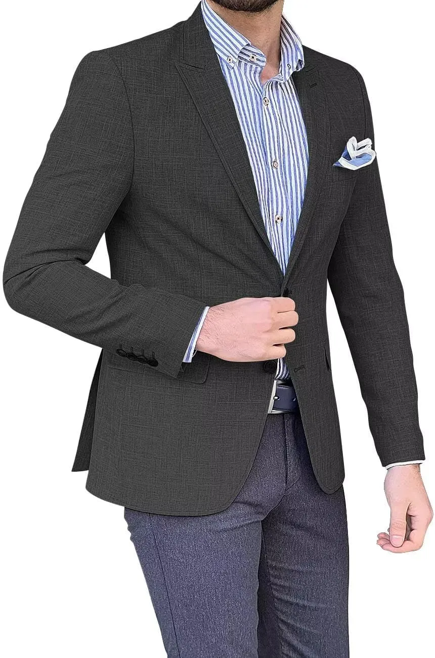 Mens Linen Suit Jackets Casual Two Button Slim Fit Blazers Suit Sport Coats for Wedding Prom Party