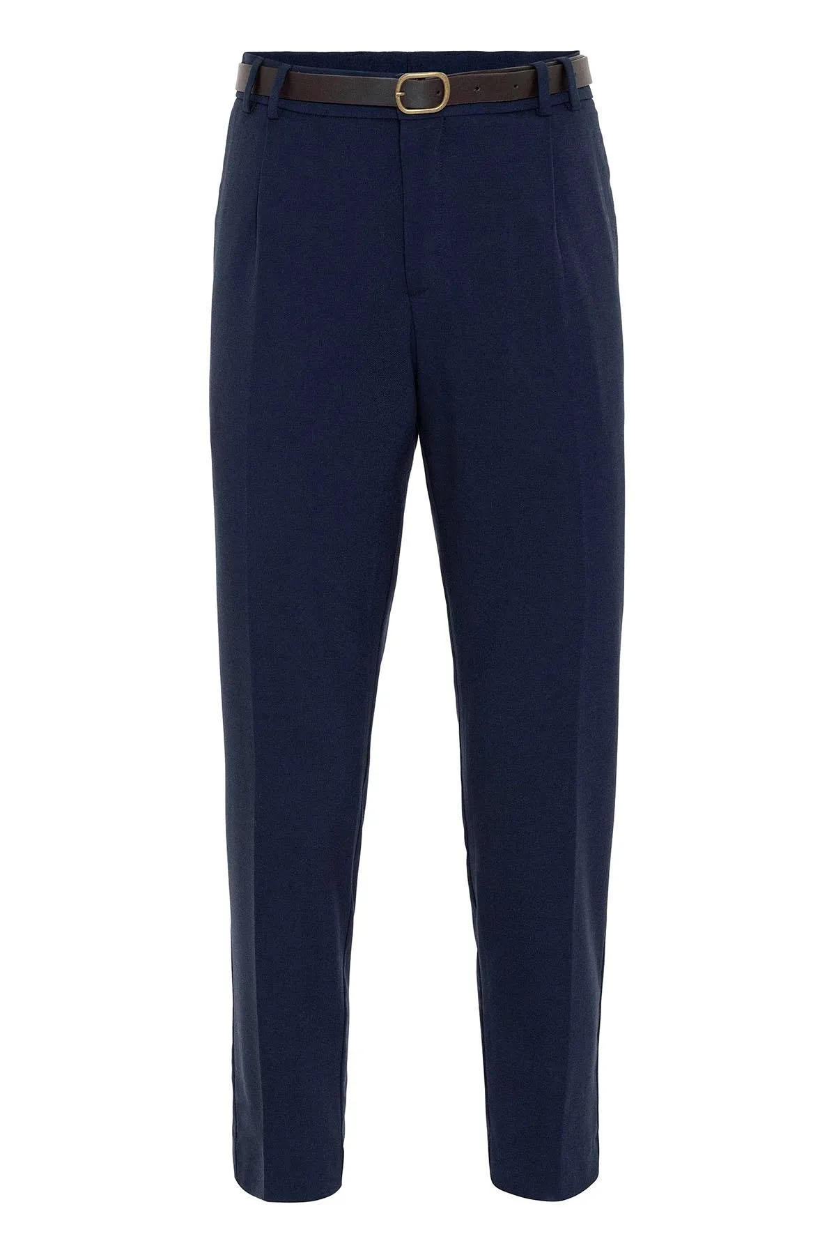 Men's Navy Blue Belted High Waist  Trousers - Wessi
