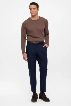 Men's Navy Blue Belted High Waist  Trousers - Wessi