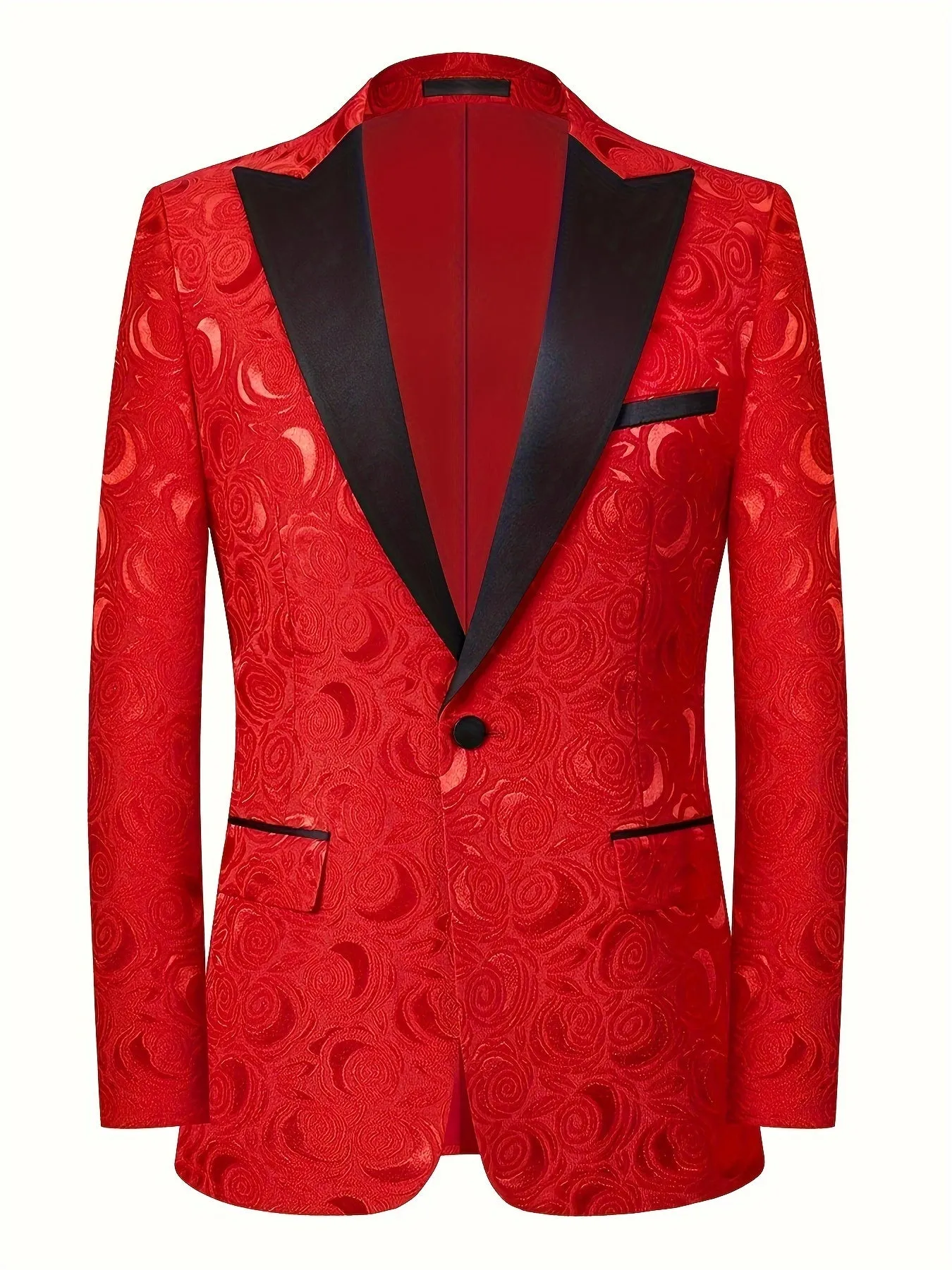 Men's Red Semi-formal One Button Suit Jacket