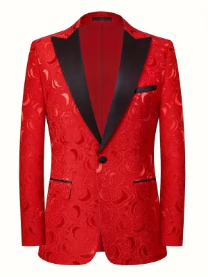 Men's Red Semi-formal One Button Suit Jacket