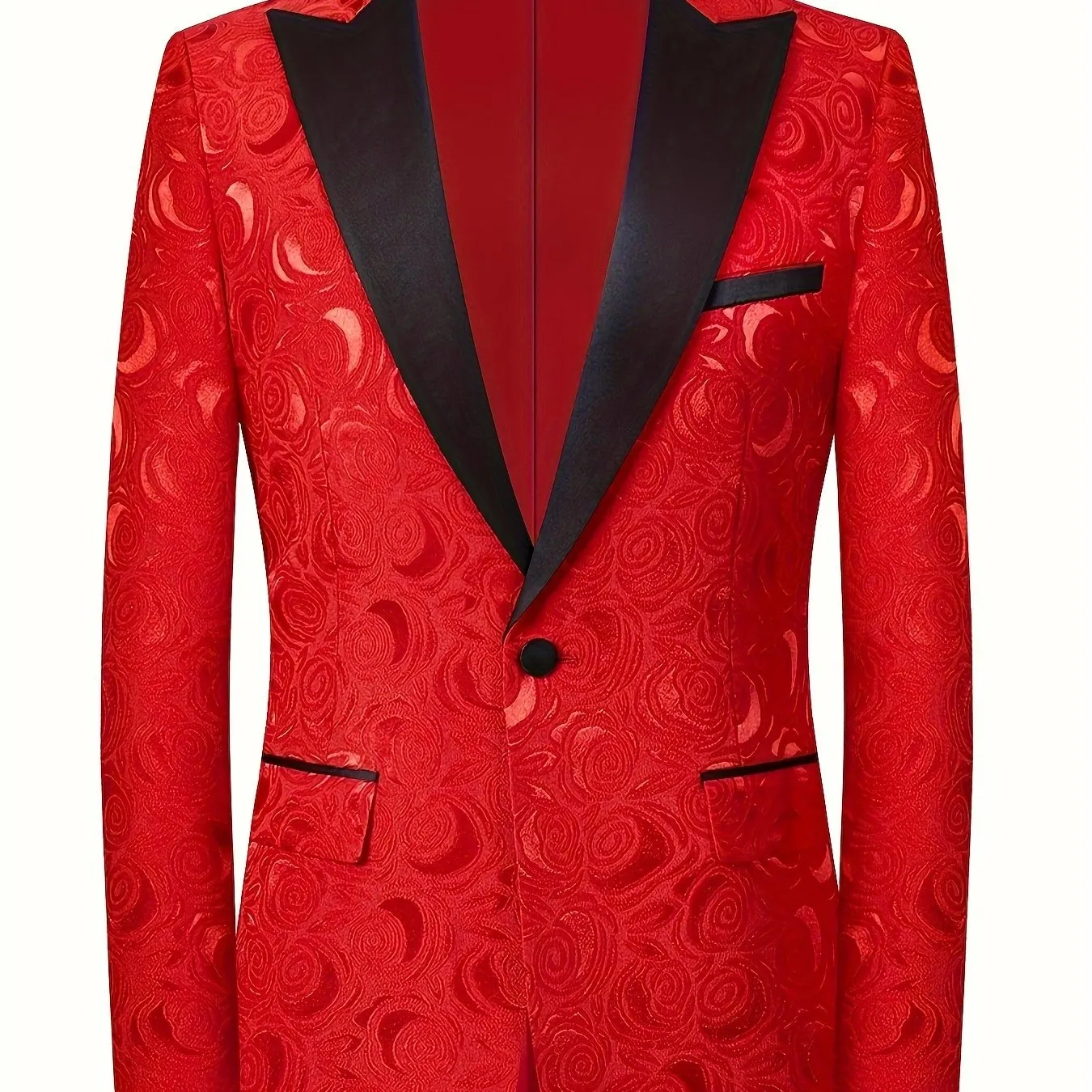 Men's Red Semi-formal One Button Suit Jacket