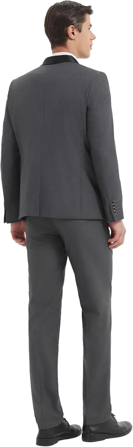 Men's Slim Fit Suit Shawl Lapel with Black Printing Bow Tie 4 Pieces Wedding Prom Dinner Tuxedo Blazer Vest Pants Set