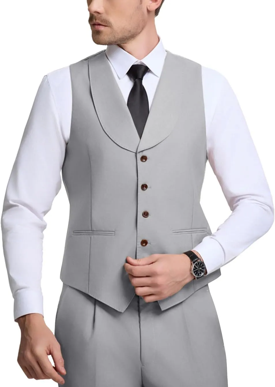 Mens Vest Pants Suits Set 2 Pieces Slim Fit Groomsmen Suit for Men Formal