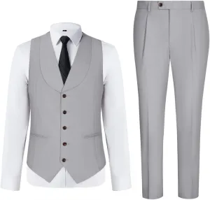 Mens Vest Pants Suits Set 2 Pieces Slim Fit Groomsmen Suit for Men Formal