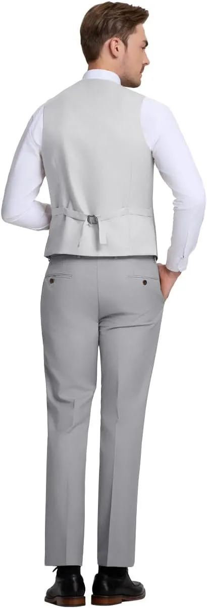 Mens Vest Pants Suits Set 2 Pieces Slim Fit Groomsmen Suit for Men Formal