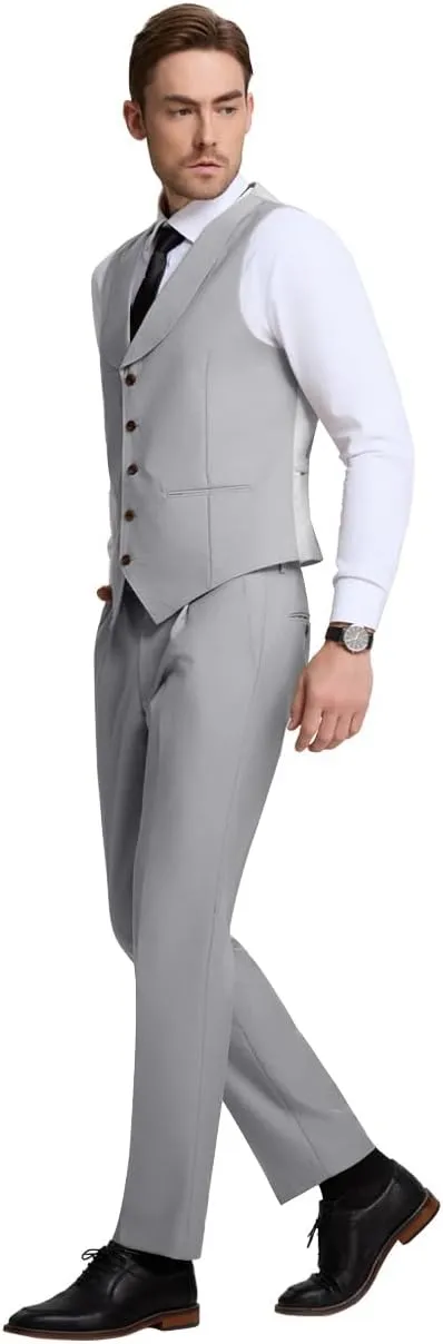 Mens Vest Pants Suits Set 2 Pieces Slim Fit Groomsmen Suit for Men Formal
