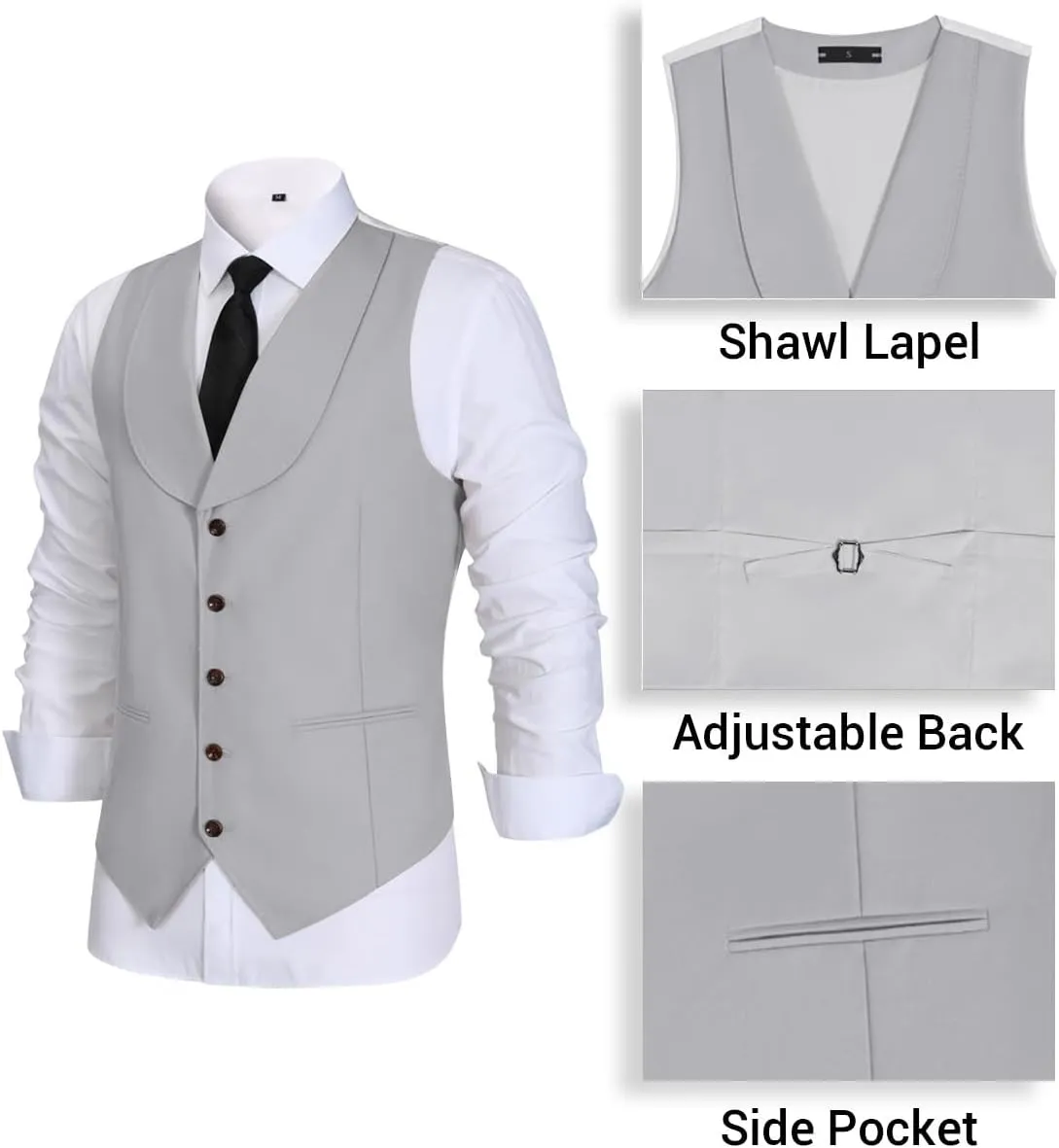 Mens Vest Pants Suits Set 2 Pieces Slim Fit Groomsmen Suit for Men Formal